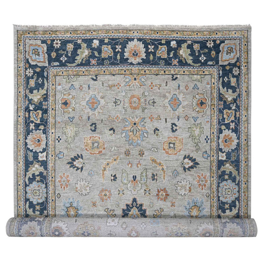 Oushak And Peshawar Wool Hand Knotted Rug Beige Navy Blue 11.10X17.10 -O084027