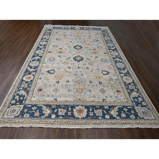 Oushak And Peshawar Wool Hand Knotted Rug Beige Navy Blue 11.10X17.10 -O084027