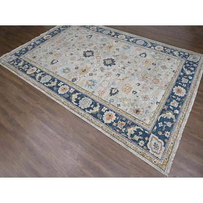Oushak And Peshawar Wool Hand Knotted Rug Beige Navy Blue 11.10X17.10 -O084027