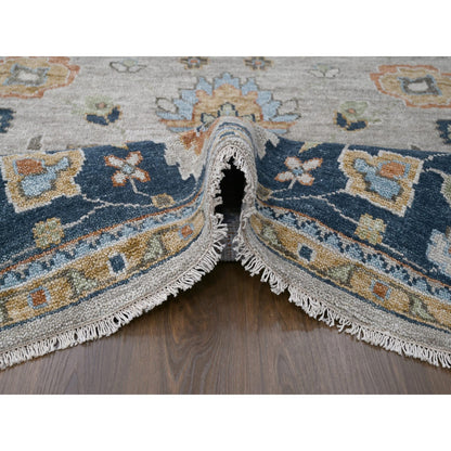 Oushak And Peshawar Wool Hand Knotted Rug Beige Navy Blue 11.10X17.10 -O084027