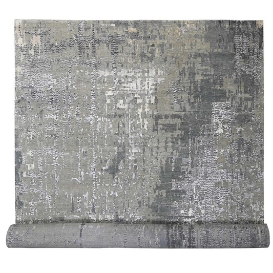 Modern and Contemporary Wool & Silk Hand Knotted Rug Grey No Border 14.0X18.0 -O084031