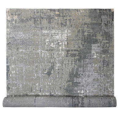 Modern and Contemporary Wool & Silk Hand Knotted Rug Grey No Border 14.0X18.0 -O084031