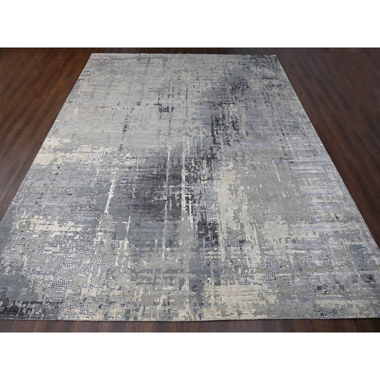 Modern and Contemporary Wool & Silk Hand Knotted Rug Grey No Border 14.0X18.0 -O084031