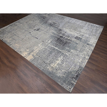 Modern and Contemporary Wool & Silk Hand Knotted Rug Grey No Border 14.0X18.0 -O084031