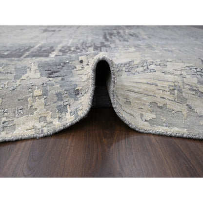 Modern and Contemporary Wool & Silk Hand Knotted Rug Grey No Border 14.0X18.0 -O084031