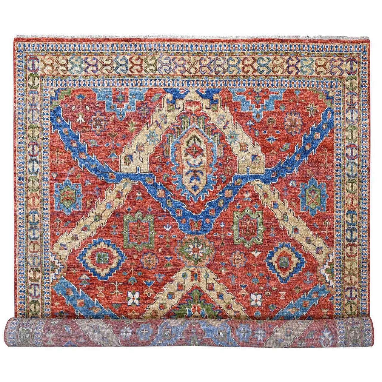 Red 12'0" x 14'10" Heriz Hand knotted Wool Rug - Sku: O084036