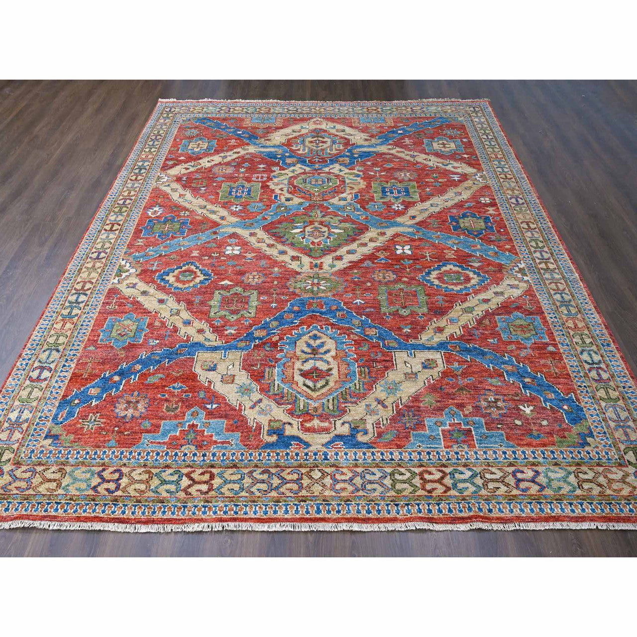Red 12'0" x 14'10" Heriz Hand knotted Wool Rug - Sku: O084036