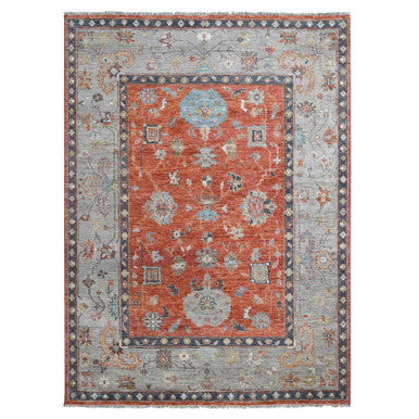 Oushak And Peshawar Wool Hand Knotted Rug Orange Taupe 8.10X11.10 -O084047