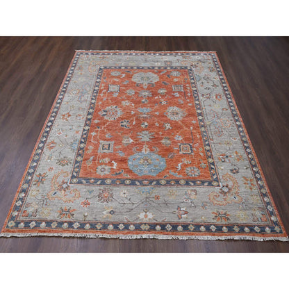 Oushak And Peshawar Wool Hand Knotted Rug Orange Taupe 8.10X11.10 -O084047