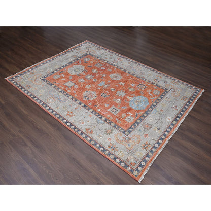 Oushak And Peshawar Wool Hand Knotted Rug Orange Taupe 8.10X11.10 -O084047
