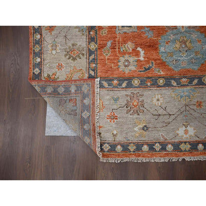 Oushak And Peshawar Wool Hand Knotted Rug Orange Taupe 8.10X11.10 -O084047