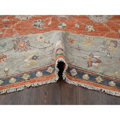 Oushak And Peshawar Wool Hand Knotted Rug Orange Taupe 8.10X11.10 -O084047