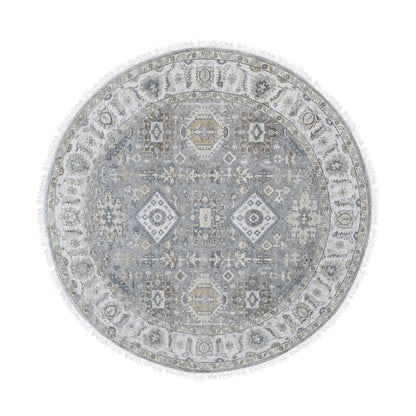 Heriz Wool Hand Knotted Rug Grey Ivory 7.0X7.0 -O084057