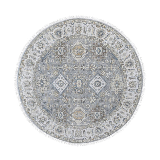 Heriz Wool Hand Knotted Rug Grey Ivory 7.0X7.0 -O084057