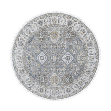 Heriz Wool Hand Knotted Rug Grey Ivory 7.0X7.0 -O084057