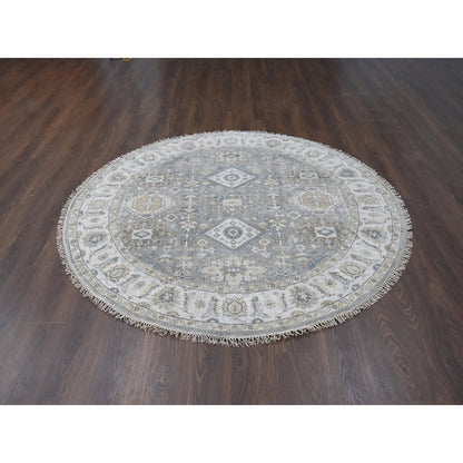 Heriz Wool Hand Knotted Rug Grey Ivory 7.0X7.0 -O084057