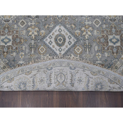 Heriz Wool Hand Knotted Rug Grey Ivory 7.0X7.0 -O084057