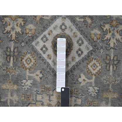 Heriz Wool Hand Knotted Rug Grey Ivory 7.0X7.0 -O084057