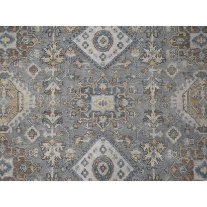 Heriz Wool Hand Knotted Rug Grey Ivory 7.0X7.0 -O084057
