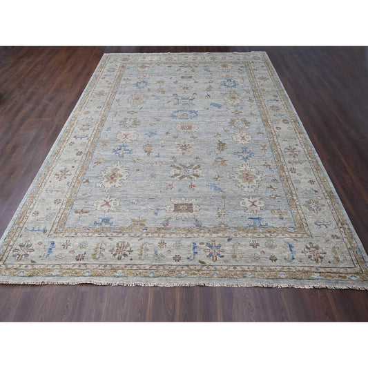 Oushak And Peshawar Wool Hand Knotted Rug Grey Gray 12.0X17.9 -O084061