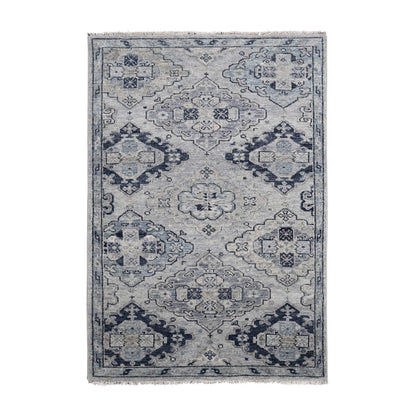 Tribal & Geometric Wool Hand Knotted Rug Grey Silver Gray 5.10X8.10 -O084071
