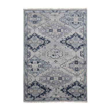 Tribal & Geometric Wool Hand Knotted Rug Grey Silver Gray 5.10X8.10 -O084071