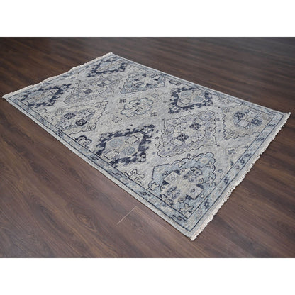 Tribal & Geometric Wool Hand Knotted Rug Grey Silver Gray 5.10X8.10 -O084071