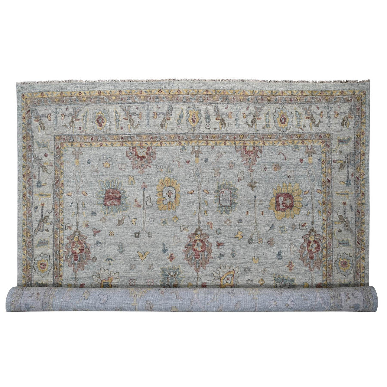 Gray 14'0" x 17'9" Oushak And Peshawar Hand knotted Wool Rug - Sku: O084098