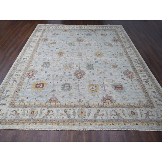 Oushak And Peshawar Wool Hand Knotted Rug Grey Gray 14.0X17.9 -O084098