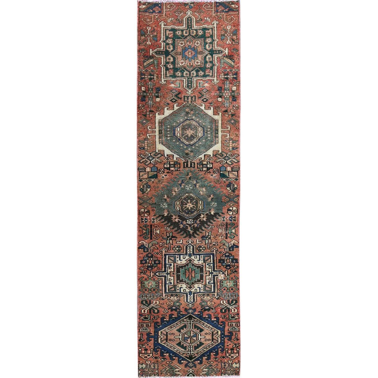 Overdyed & Vintage Wool Hand Knotted Rug Red 2.0x7.9 -O0840
