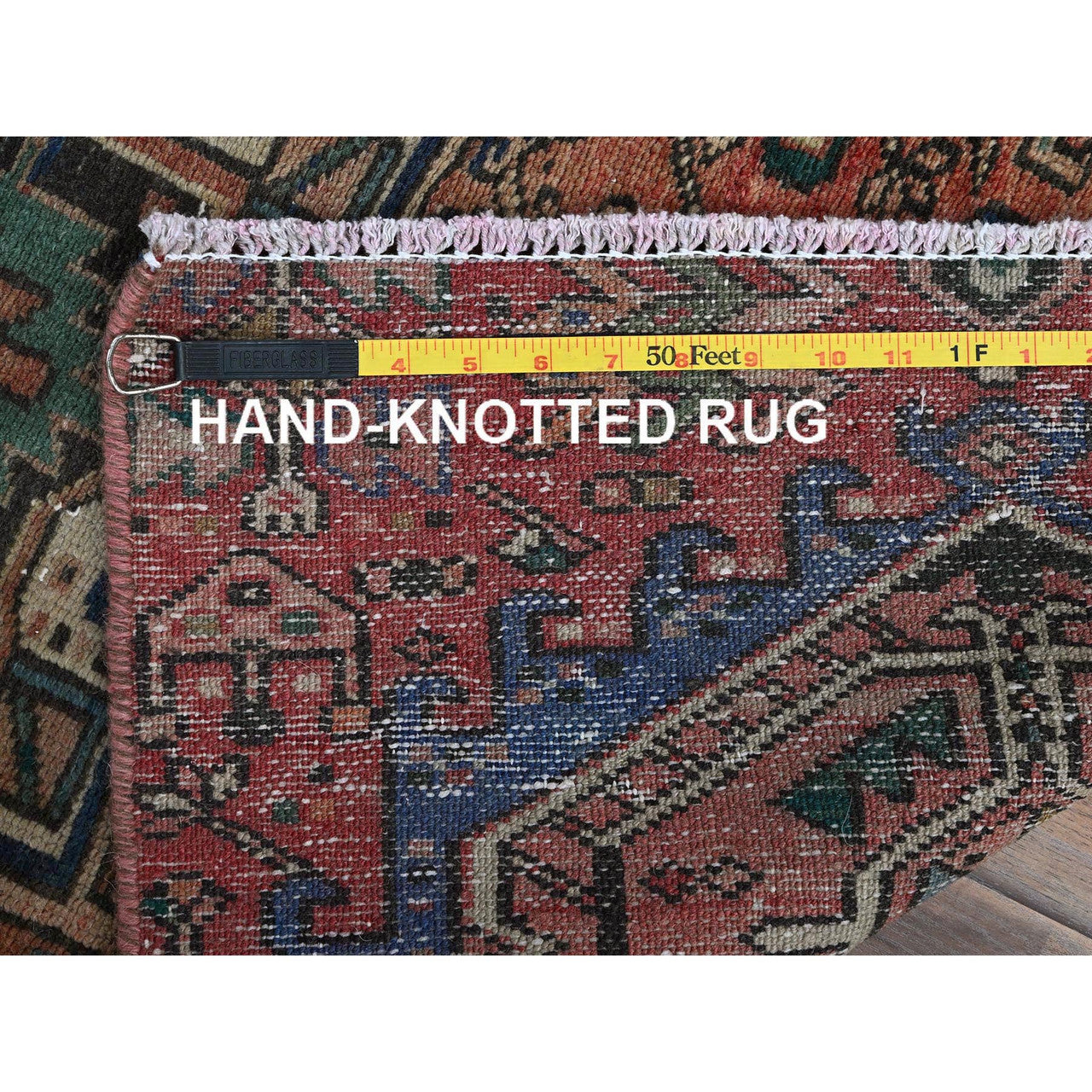 Overdyed & Vintage Wool Hand Knotted Rug Red 2.0x7.9 -O0840