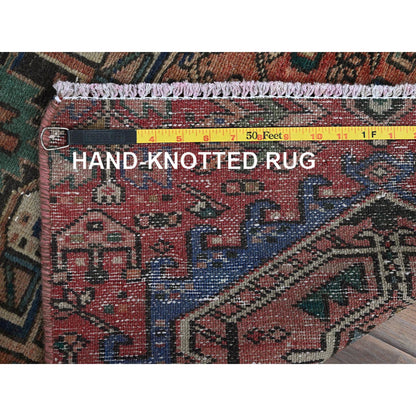 Overdyed & Vintage Wool Hand Knotted Rug Red 2.0x7.9 -O0840
