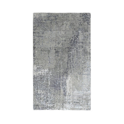 Modern and Contemporary Wool & Silk Hand Knotted Rug Grey No Border 4.2X6.0 -O084116