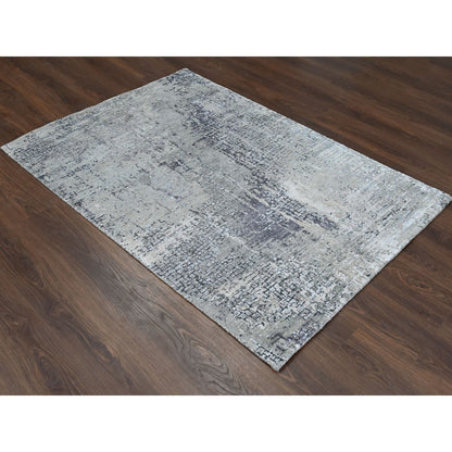 Modern and Contemporary Wool & Silk Hand Knotted Rug Grey No Border 4.2X6.0 -O084116