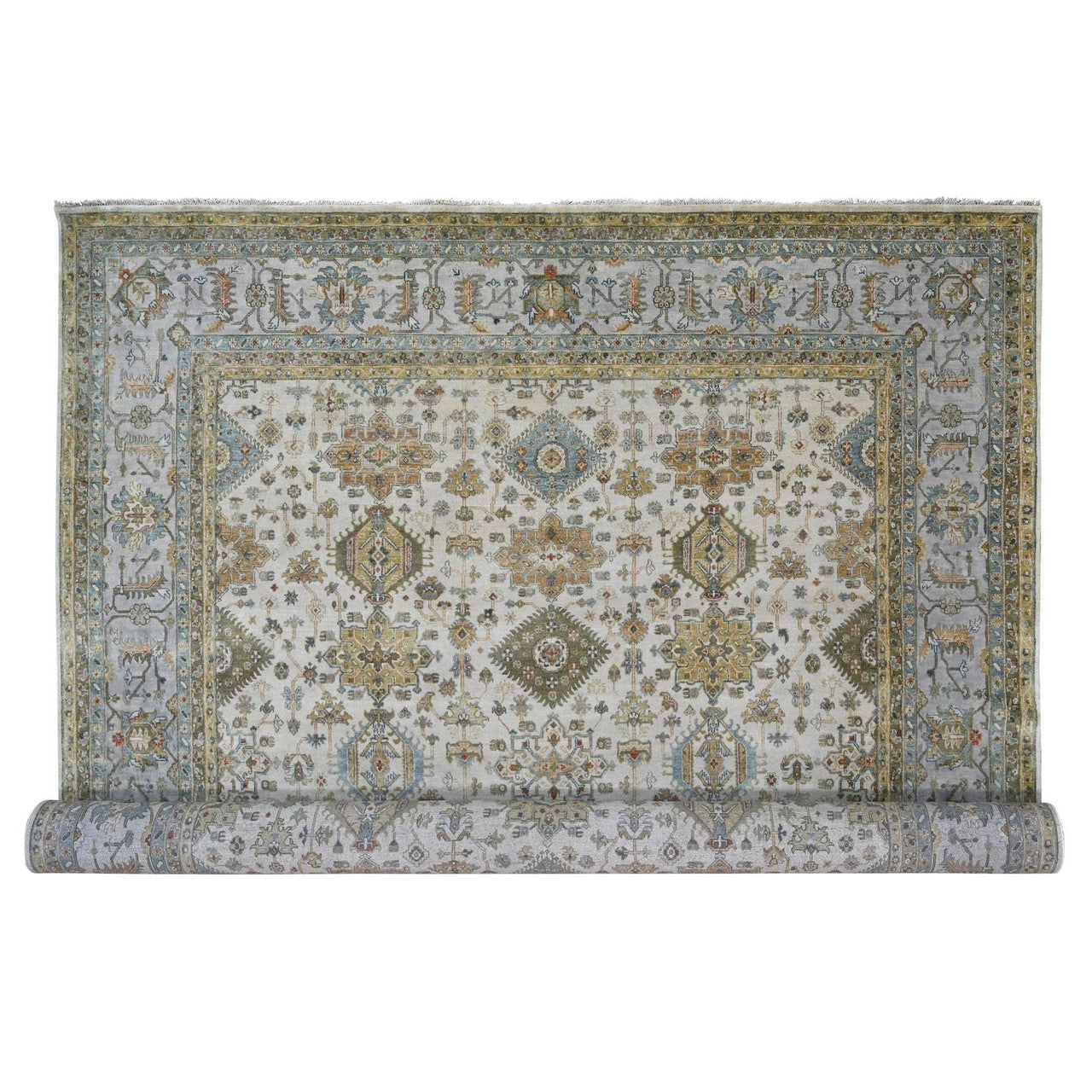 Ivory 11'10" x 17'10" Heriz Light Hand knotted Wool Rug - Sku: O084117