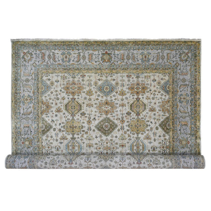 Heriz Wool Hand Knotted Rug Ivory Light gray 11.10X17.10 -O084117