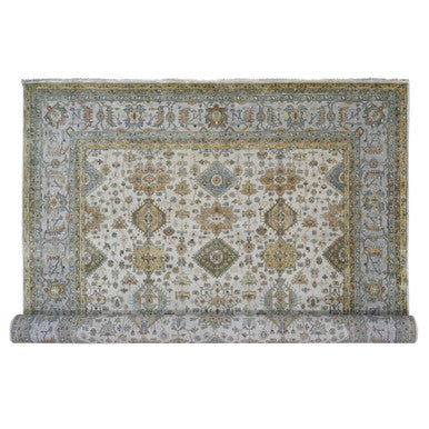 Heriz Wool Hand Knotted Rug Ivory Light gray 11.10X17.10 -O084117