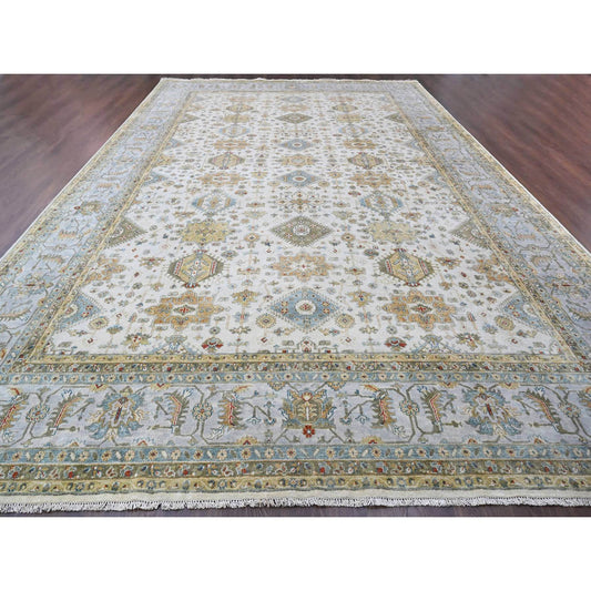 Heriz Wool Hand Knotted Rug Ivory Light gray 11.10X17.10 -O084117