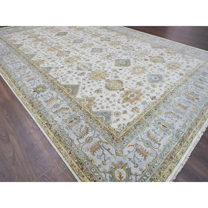Heriz Wool Hand Knotted Rug Ivory Light gray 11.10X17.10 -O084117