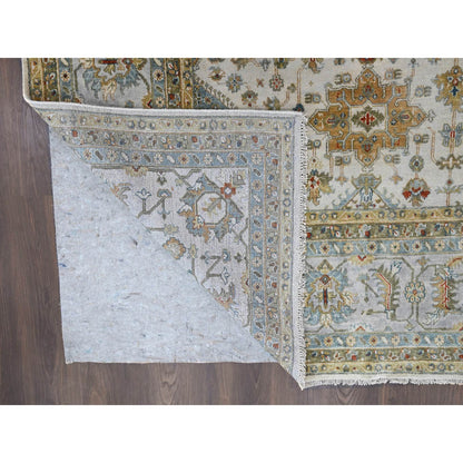 Heriz Wool Hand Knotted Rug Ivory Light gray 11.10X17.10 -O084117