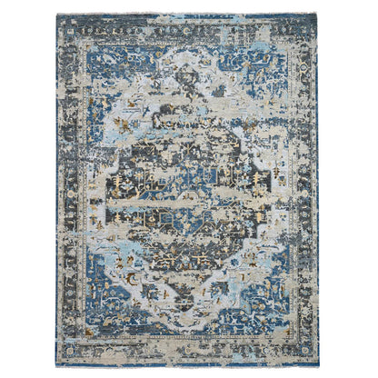 Transitional Wool Hand Knotted Rug Blue  Charcoal Black 8.10X11.10 -O084128