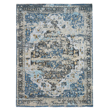 Transitional Wool Hand Knotted Rug Blue  Charcoal Black 8.10X11.10 -O084128