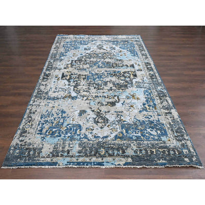 Transitional Wool Hand Knotted Rug Blue  Charcoal Black 8.10X11.10 -O084128