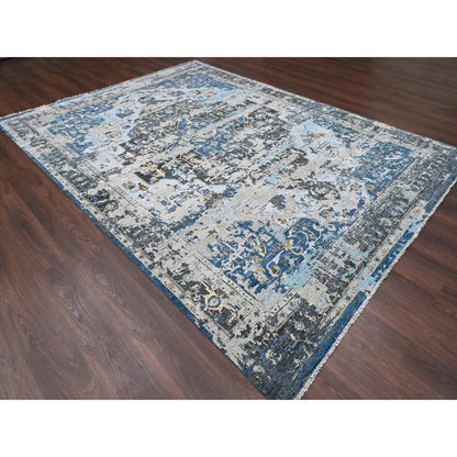 Transitional Wool Hand Knotted Rug Blue  Charcoal Black 8.10X11.10 -O084128