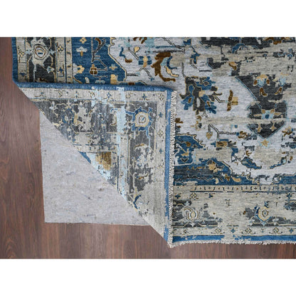 Transitional Wool Hand Knotted Rug Blue  Charcoal Black 8.10X11.10 -O084128