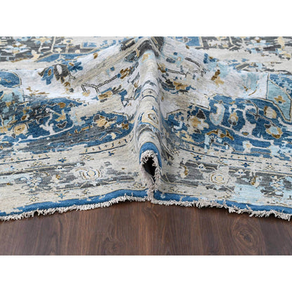 Transitional Wool Hand Knotted Rug Blue  Charcoal Black 8.10X11.10 -O084128