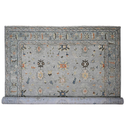 Oushak And Peshawar Wool Hand Knotted Rug Grey Sage Green  14.0X17.9 -O084129