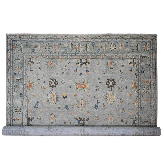 Oushak And Peshawar Wool Hand Knotted Rug Grey Sage Green  14.0X17.9 -O084129