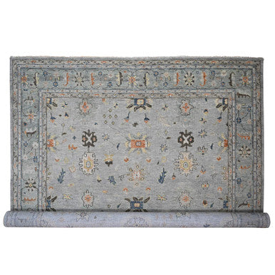 Oushak And Peshawar Wool Hand Knotted Rug Grey Sage Green  14.0X17.9 -O084129