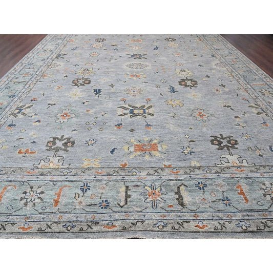 Oushak And Peshawar Wool Hand Knotted Rug Grey Sage Green  14.0X17.9 -O084129